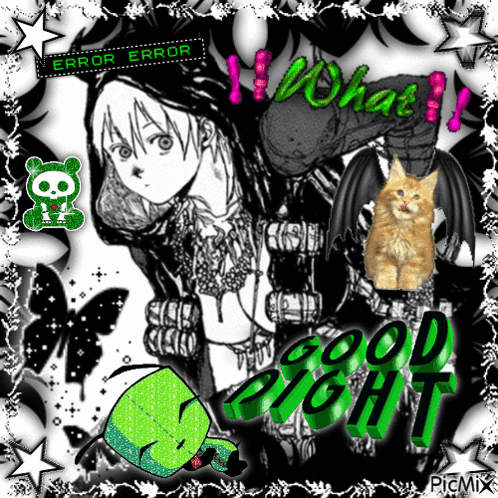 Girl And Cat With Good Night Text GIF