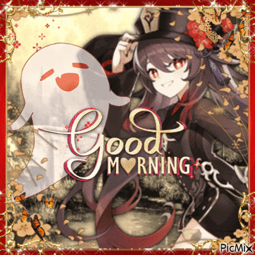 A Picture Of A Girl And A Ghost With The Words Good Morning GIF