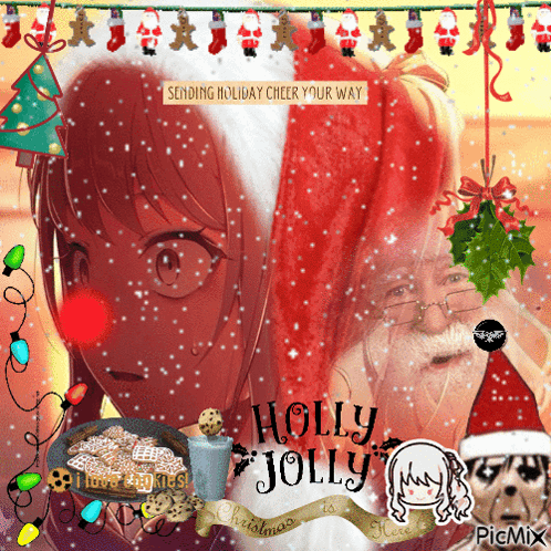 A Picture Of A Girl And Santa Claus With Holly Jolly Christmas Written On The Bottom GIF
