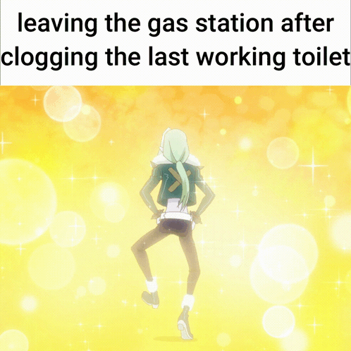 Girl Dancing Leaving Gas Station After Toilet Clog GIF