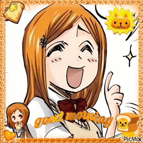a picture of a girl giving a thumbs up with the words good morning on it