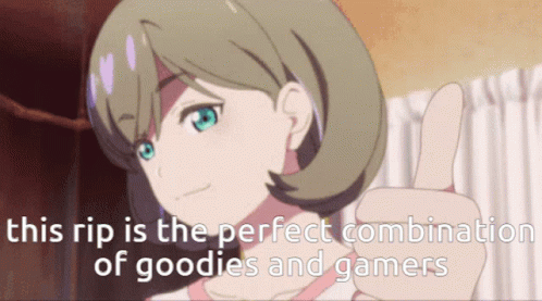 A Picture Of A Girl Giving A Thumbs Up With The Words This Rip Is The Perfect Combination Of Goodies And Gamers GIF