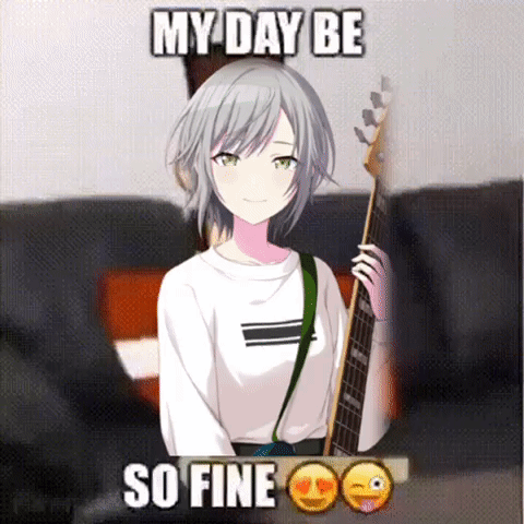 A Picture Of A Girl Holding A Guitar With The Words My Day Be So Fine Below Her GIF