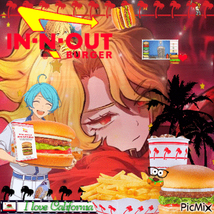 A Picture Of A Girl Holding A Hamburger In Front Of An In-N-Out Burger Sign GIF