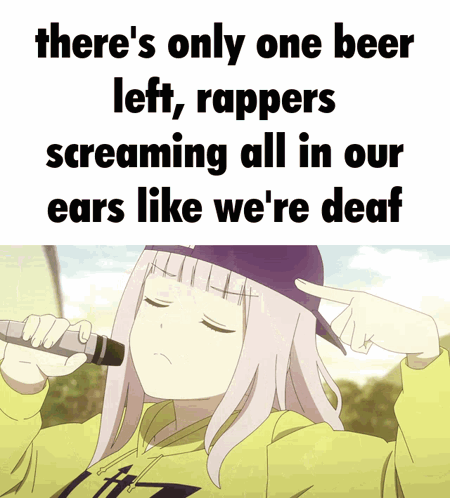 A Picture Of A Girl Holding A Microphone That Says There 'S Only One Beer Left Rappers GIF