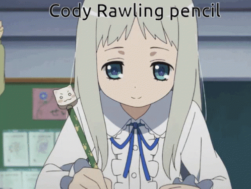 A Picture Of A Girl Holding A Pencil That Says Cody Rawling Pencil On It GIF