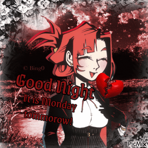 A Picture Of A Girl Holding A Red Heart With The Words Good Night It Is Monday Tomorrow GIF