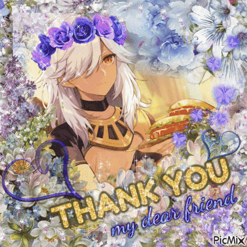 A Picture Of A Girl Holding A Sandwich With The Words Thank You My Dear Friend Below Her GIF