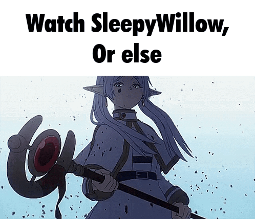 A Picture Of A Girl Holding A Staff With The Words Watch Sleepy Willow Or Else GIF
