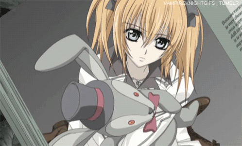 A Picture Of A Girl Holding A Stuffed Animal With The Words Vampireknightgifs Written Below It GIF