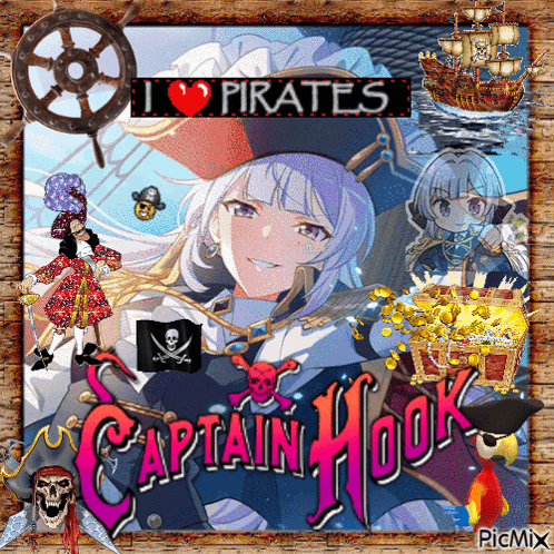 A Picture Of A Girl In A Pirate Outfit And The Words Captain Hook GIF
