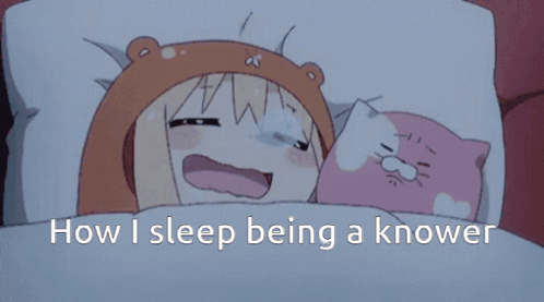 A Picture Of A Girl Laying In Bed With The Words How I Sleep Being A Knower Below Her GIF