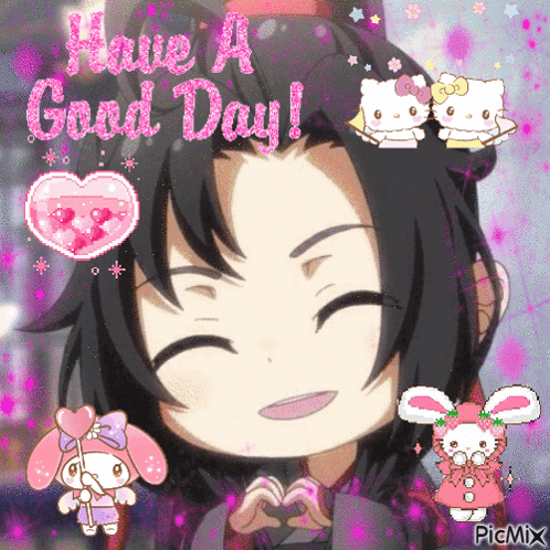 A Picture Of A Girl Making A Heart With Her Hands And The Words " Have A Good Day " GIF