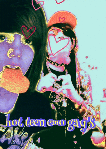 A Picture Of A Girl Making A Heart With Her Hands And The Words Hot Teen Emo Gay 'S On The Bottom GIF