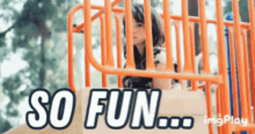 A Picture Of A Girl On A Slide With The Words So Fun GIF