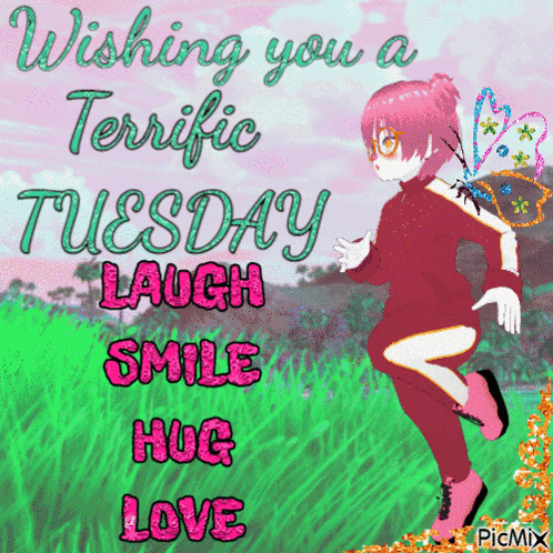 A Picture Of A Girl Says Wishing You A Terrific Tuesday Laugh Smile Hug Love GIF