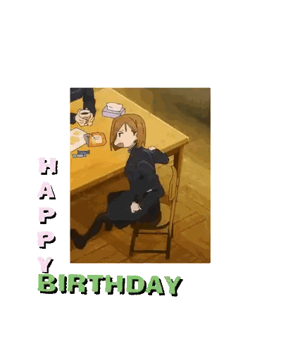 a picture of a girl sitting at a table with the words happy birthday