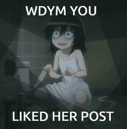 A Picture Of A Girl Sitting On A Toilet With The Words Wdym You Liked Her Post Below Her GIF