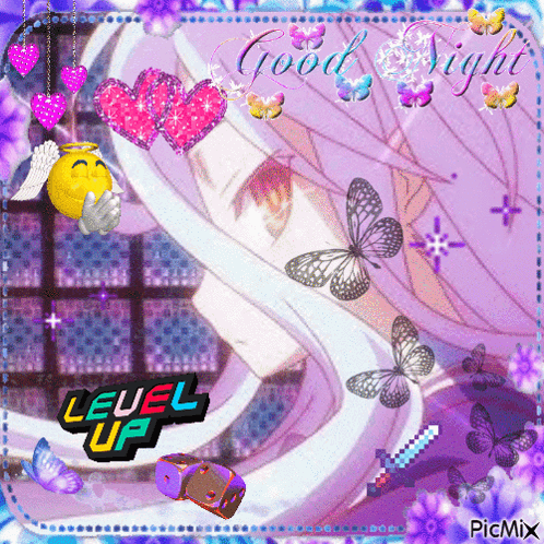 A Picture Of A Girl Surrounded By Butterflies With The Words Level Up On The Bottom GIF