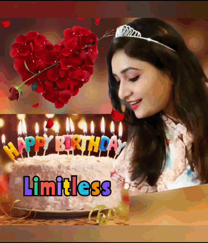 A Picture Of A Girl With A Birthday Cake And Candles That Says Happy Birthday Limitless GIF