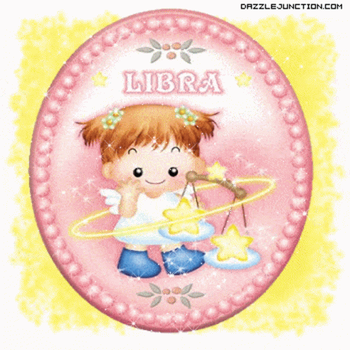 A Picture Of A Girl With A Bow And Arrow And The Word Libra On It GIF
