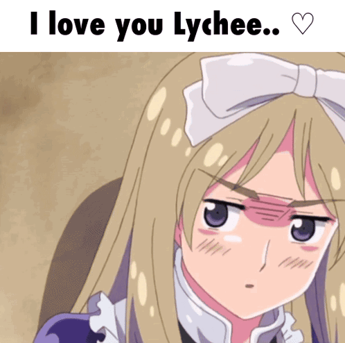 A Picture Of A Girl With A Bow And The Words " I Love You Lychee " GIF