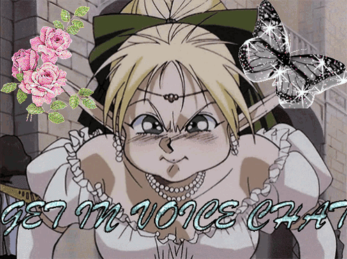 A Picture Of A Girl With A Butterfly And The Words Get My Voice Chat GIF