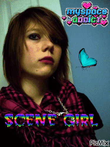 A Picture Of A Girl With A Butterfly And The Words " Scenic Girl " GIF