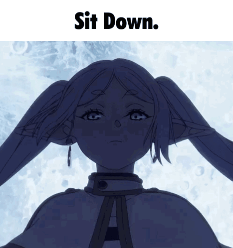 A Picture Of A Girl With A Caption That Says " Sit Down " GIF