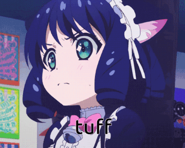 A Picture Of A Girl With A Cat Ear And The Word Tuff On The Bottom GIF