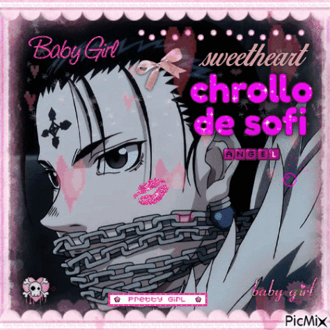 A Picture Of A Girl With A Chain Around Her Neck And The Words Baby Girl Sweetheart Chrollo De Sofi GIF