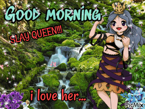 A Picture Of A Girl With A Crown And The Words Good Morning Slay Queen GIF
