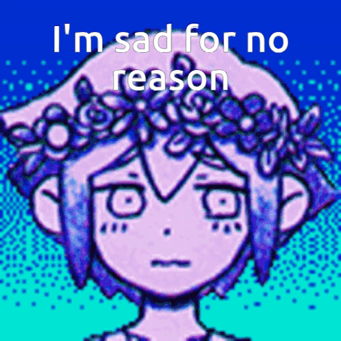 A Picture Of A Girl With A Flower Crown On Her Head With The Words I 'M Sad For No Reason GIF
