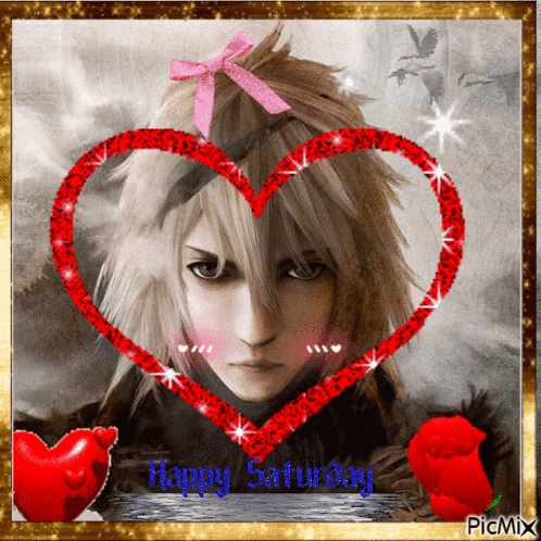 A Picture Of A Girl With A Heart And The Words Happy Saturday On It GIF