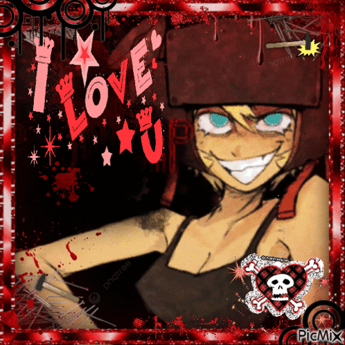 A Picture Of A Girl With A Helmet That Says " I Love You " GIF