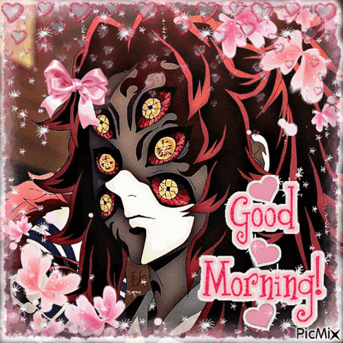 A Picture Of A Girl With A Mask And The Words Good Morning GIF