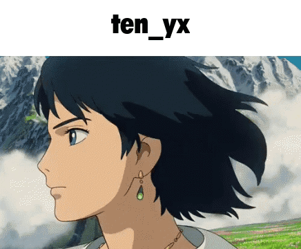 A Picture Of A Girl With A Mountain In The Background And The Name Ten_yx Above Her GIF