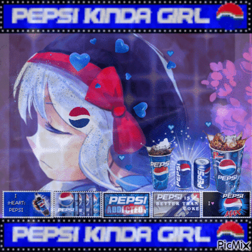 A Picture Of A Girl With A Pepsi Kinda Girl Logo On Her Head GIF