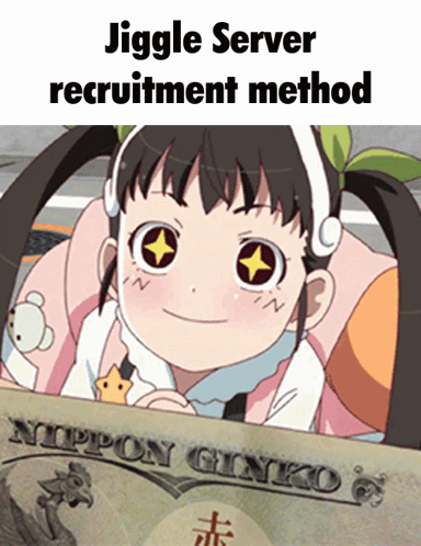 A Picture Of A Girl With A Star In Her Eyes And The Words Jiggle Server Recruitment Method Below Her GIF