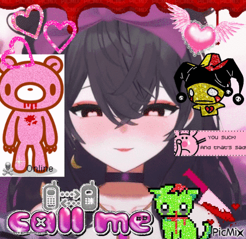 A Picture Of A Girl With A Teddy Bear That Says " You Suck " On It GIF