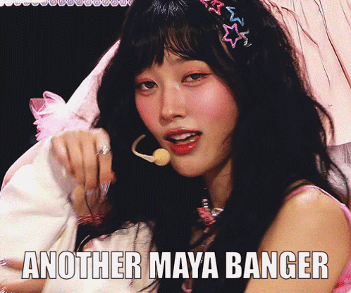 A Picture Of A Girl With Another Maya Banger Written On The Bottom GIF