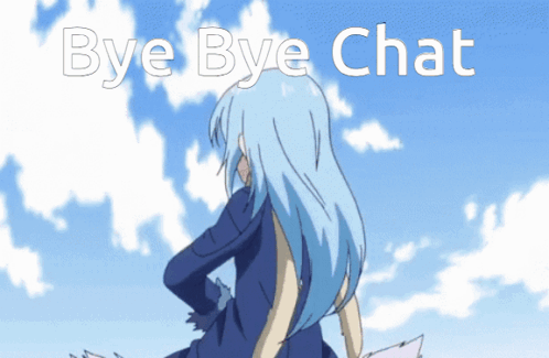 A Picture Of A Girl With Blue Hair And The Words Bye Bye Chat Above Her GIF
