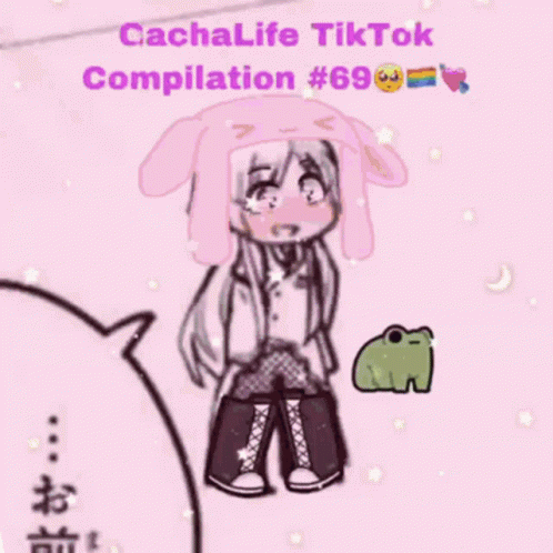 A Picture Of A Girl With Bunny Ears And A Frog On A Pink Background That Says Tiktok Compilation # 69 GIF