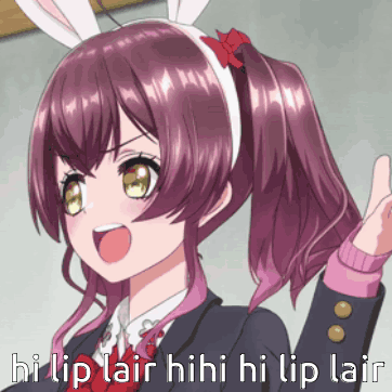 A Picture Of A Girl With Bunny Ears And The Words Hi Lip Lair Behind Her GIF