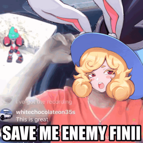 A Picture Of A Girl With Bunny Ears And The Words Save Me Enemy Fini On The Bottom GIF