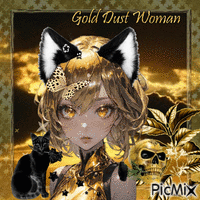 A Picture Of A Girl With Cat Ears And The Words Gold Dust Woman On It GIF
