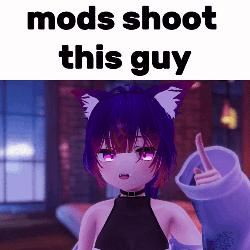 A Picture Of A Girl With Cat Ears And The Words Mods Shoot This Guy Below Her GIF