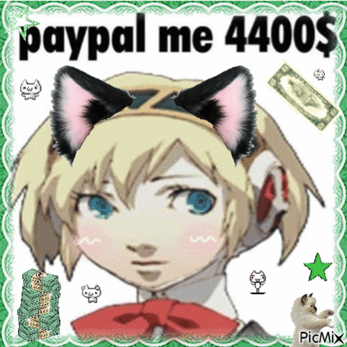 A Picture Of A Girl With Cat Ears And The Words Paypal Me 4400S GIF