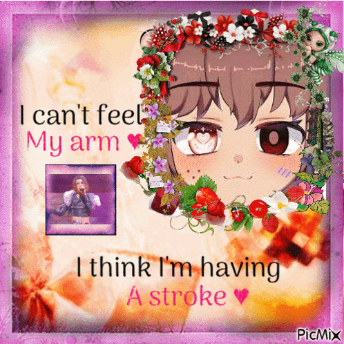 A Picture Of A Girl With Flowers In Her Hair And The Words I Can T Feel My Arm GIF