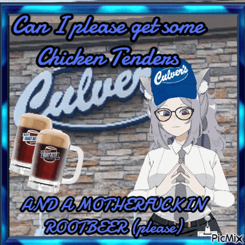 a picture of a girl with glasses and a blue calvers hat